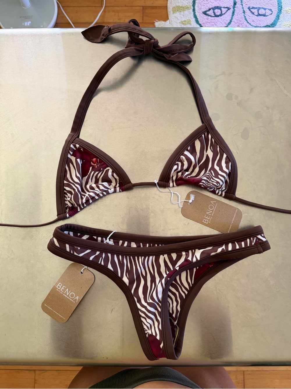 Benoa Swim Brown and White Zebra-Print Triangle Bikini